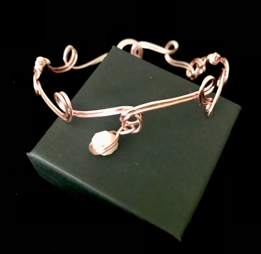 Rose Gold Bangle Double Wired -  opaque facetted wrapped bead 