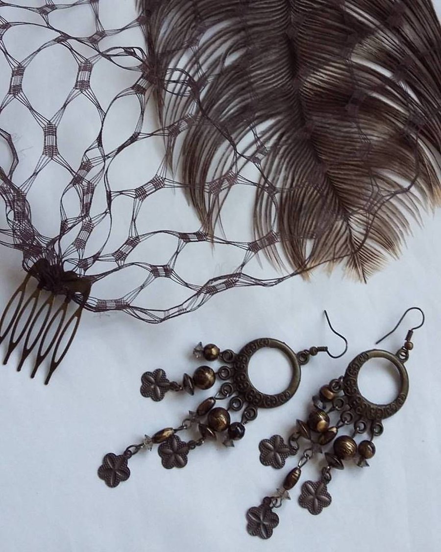 Chocolate Brown Vintage Waffle Weave Bandeau Veil 