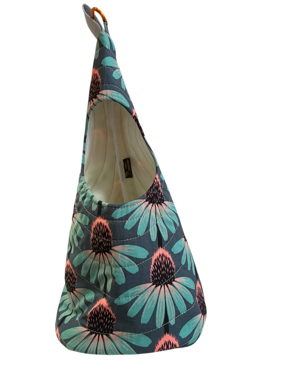 Quilted Handmade Peg Bag featuring echinacea - teal
