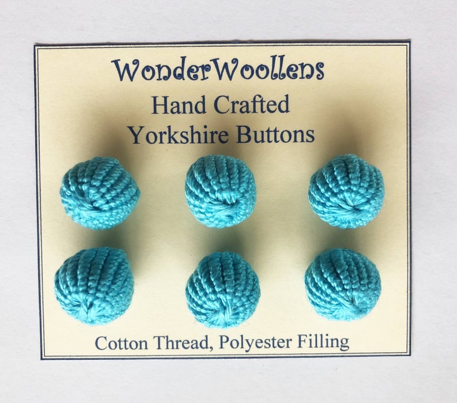 Yorkshire Buttons, Embellishments, Cotton Thread, Set of Six, Turquoise