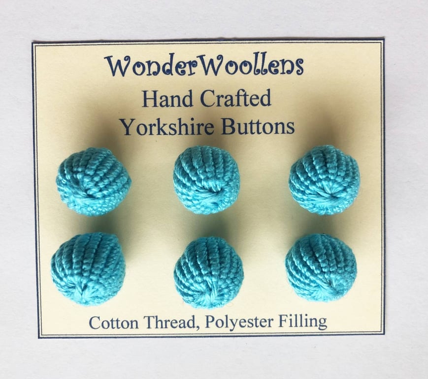 Yorkshire Buttons, Embellishments, Cotton Thread, Set of Six, Turquoise