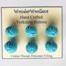 Yorkshire Buttons, Embellishments, Cotton Thread, Set of Six, Turquoise