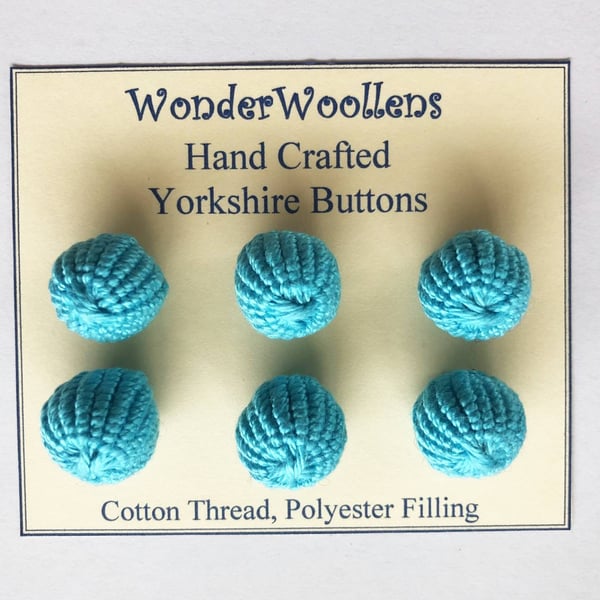 Yorkshire Buttons, Embellishments, Cotton Thread, Set of Six, Turquoise