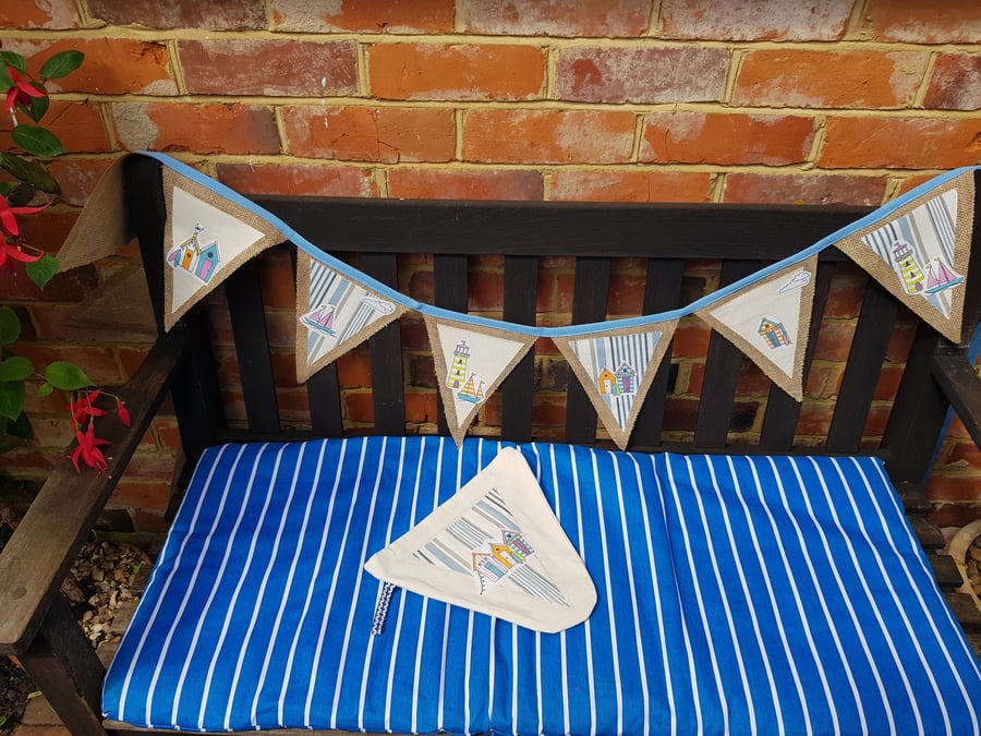Beach hut bunting in a bag; cotton on hessian 