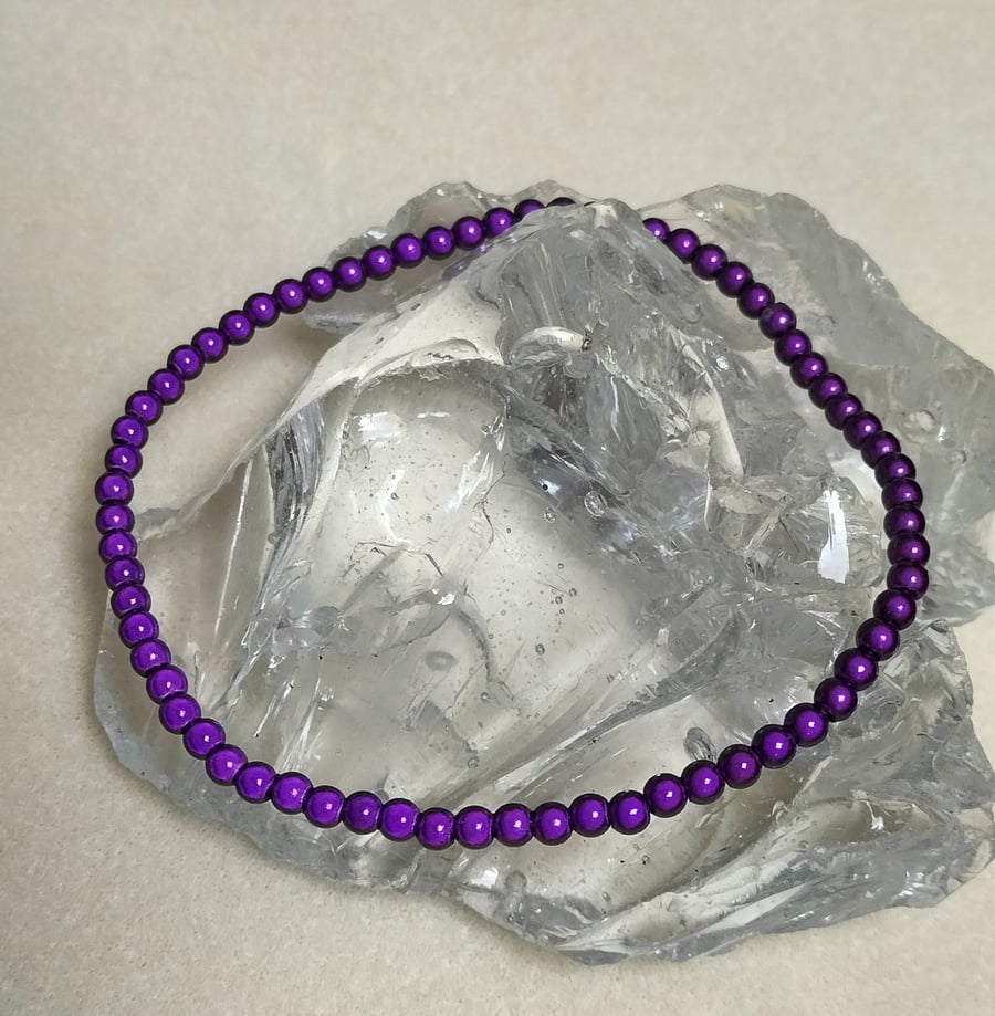 AL117 Purple miracle bead anklet, elasticated