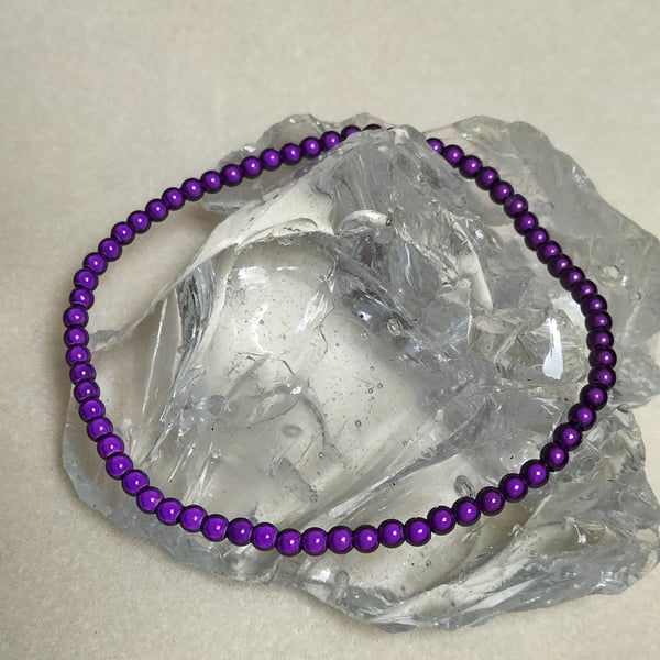 AL117 Purple miracle bead anklet, elasticated