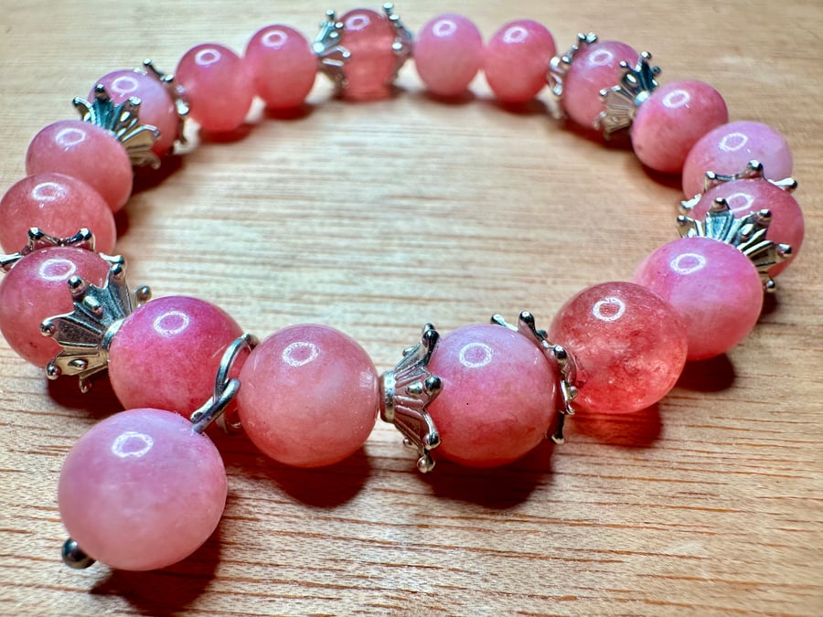 Strawberry Quartz Beaded Charm Bracelet Natural Gemstones High Quality 8mm Beads