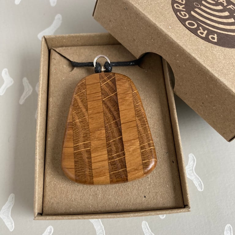 Striped oak pendant necklace - I used to be a church pew