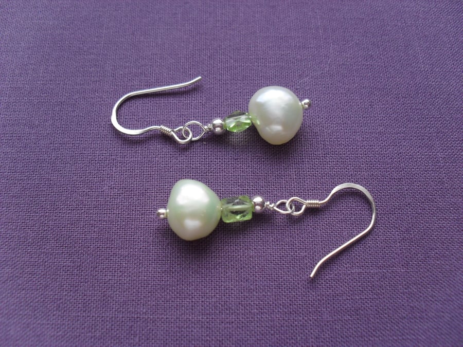 Freshwater Pearls and Peridot Earrings