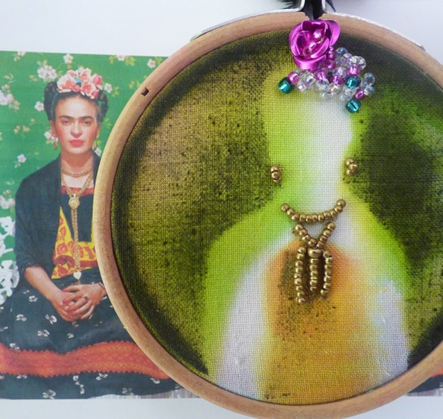 Frida wall art embroidery hoop