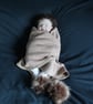 Handmade Sparkle Jersey Baby Shawl – Fawn with Faux Fur Pom Poms (110 cm)    - Image 1