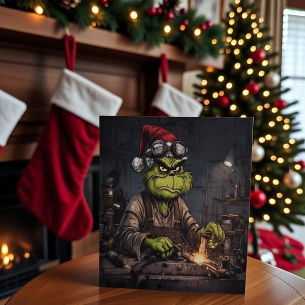 Funny Grinch Welder Christmas Card Fab Shop Holiday Card