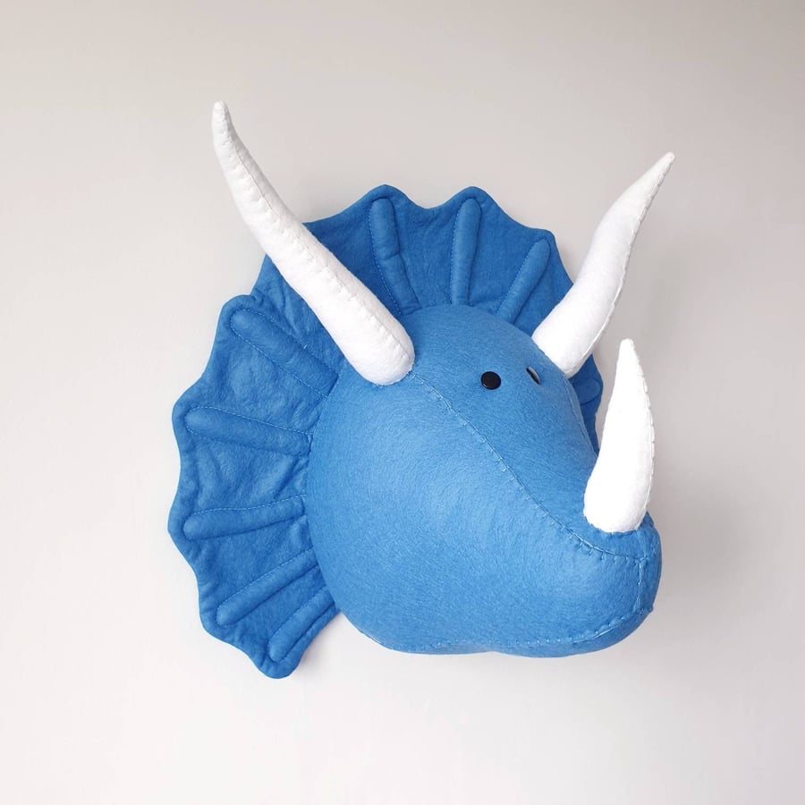 TRICERATOPS - Felt Faux Taxidermy Dinosaur - Wall Mounted Animal Head