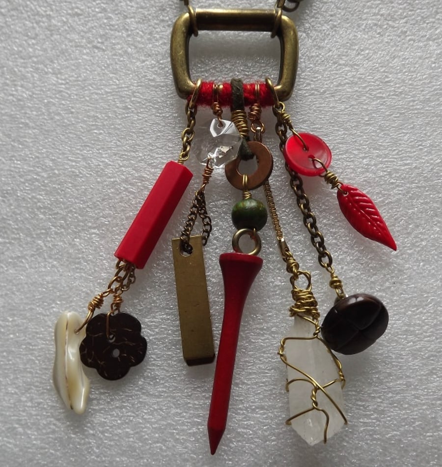 HALF PRICE Upcycled Buckcle Necklace (Junk Collector-Red)