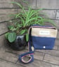 Upcycled Coffee Sack -Mini Shoulder Bag- Blue and crimson check - Image 3