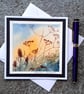 Teasles and Seedheads Handpainted Blank Card. Letterbox Gift. Keepsake