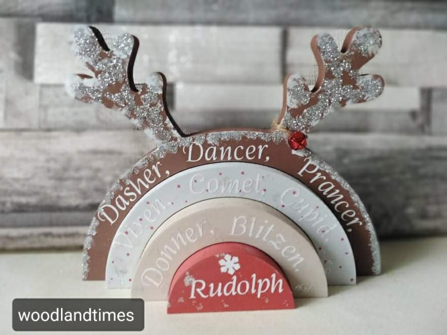 Reindeer stacker, christmas decoration, Rudolph, reindeer names, christmas shelf