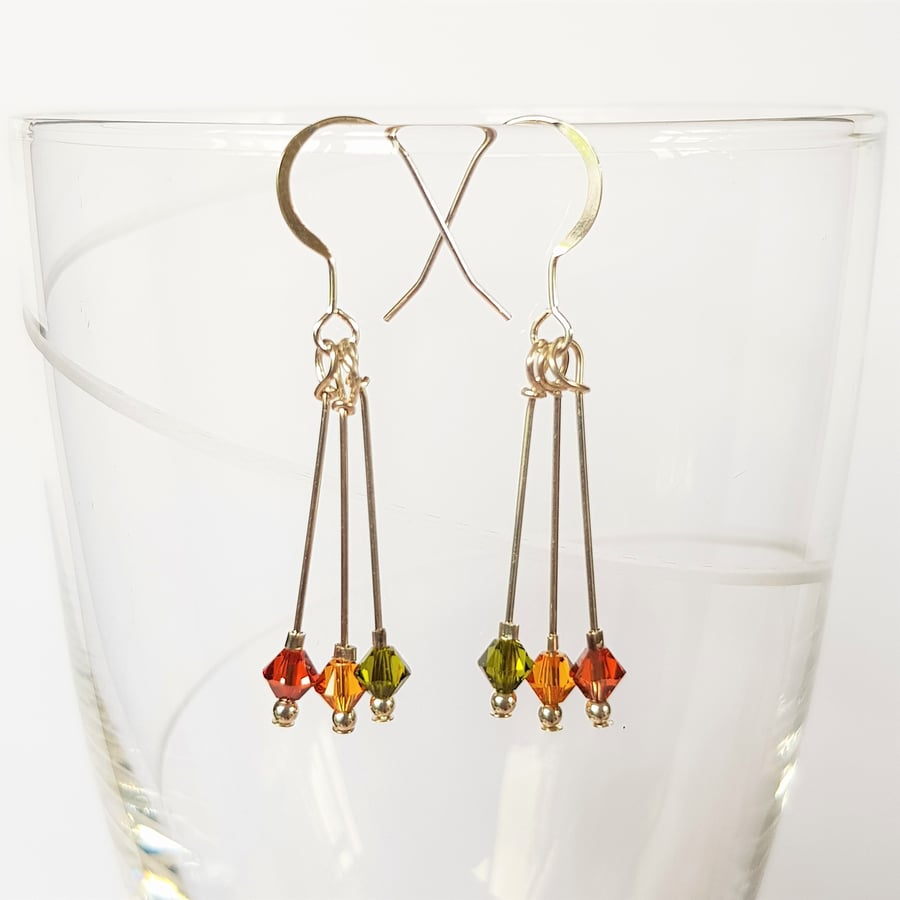 Swarovski Crystal Triple Drop Earrings - Autumn Colours