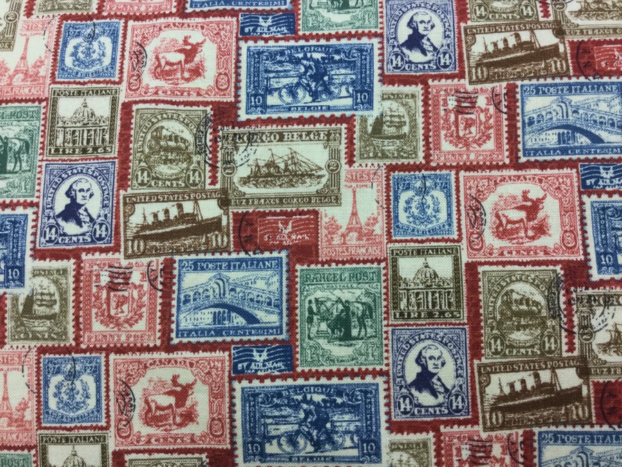 Fabric - Vintage Stamps - 3.00 Free Postage