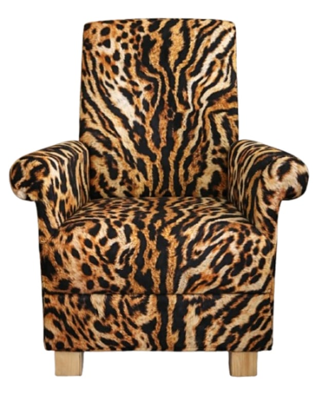 Faux Tiger Skin Fabric Adult Chair Armchair Animals Accent Statement Reading