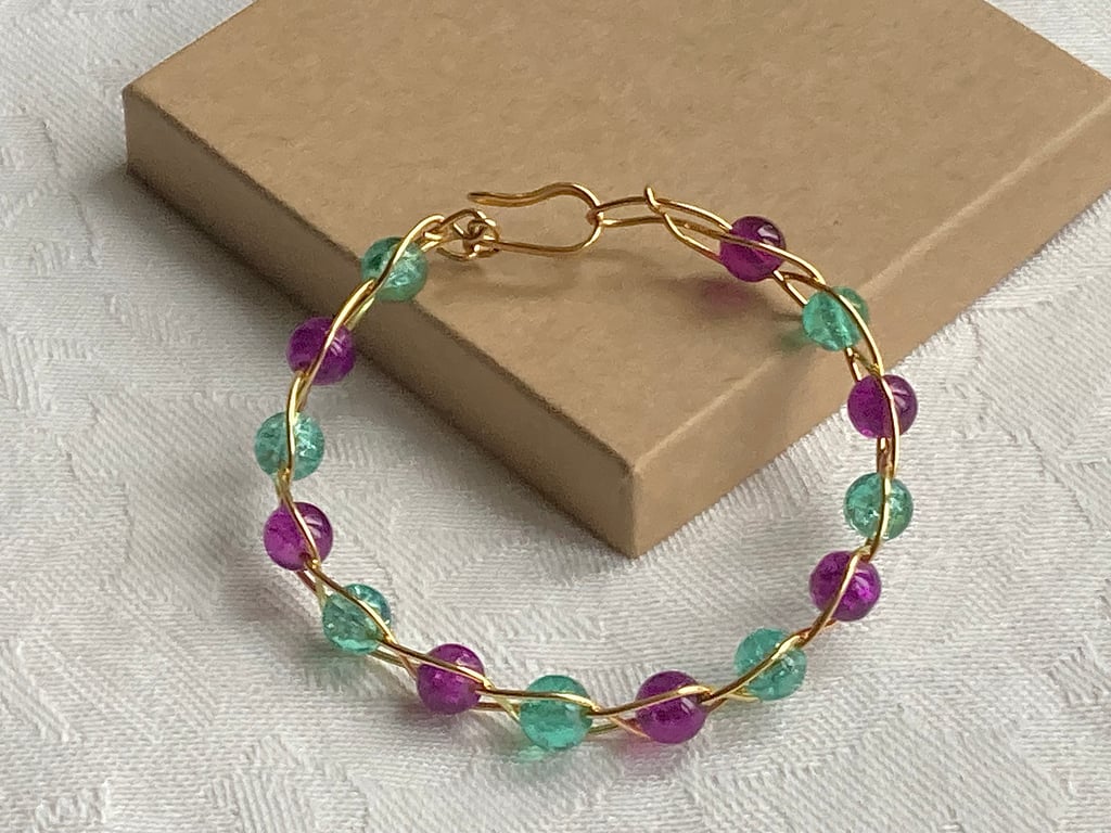 Purple & Green wire bracelet 
