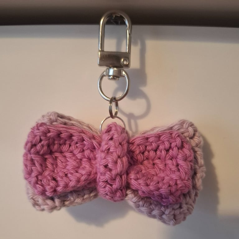 Crochet double bow bag charm - purple
