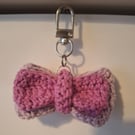 Crochet double bow bag charm - purple