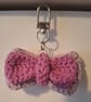 Crochet double bow bag charm - purple