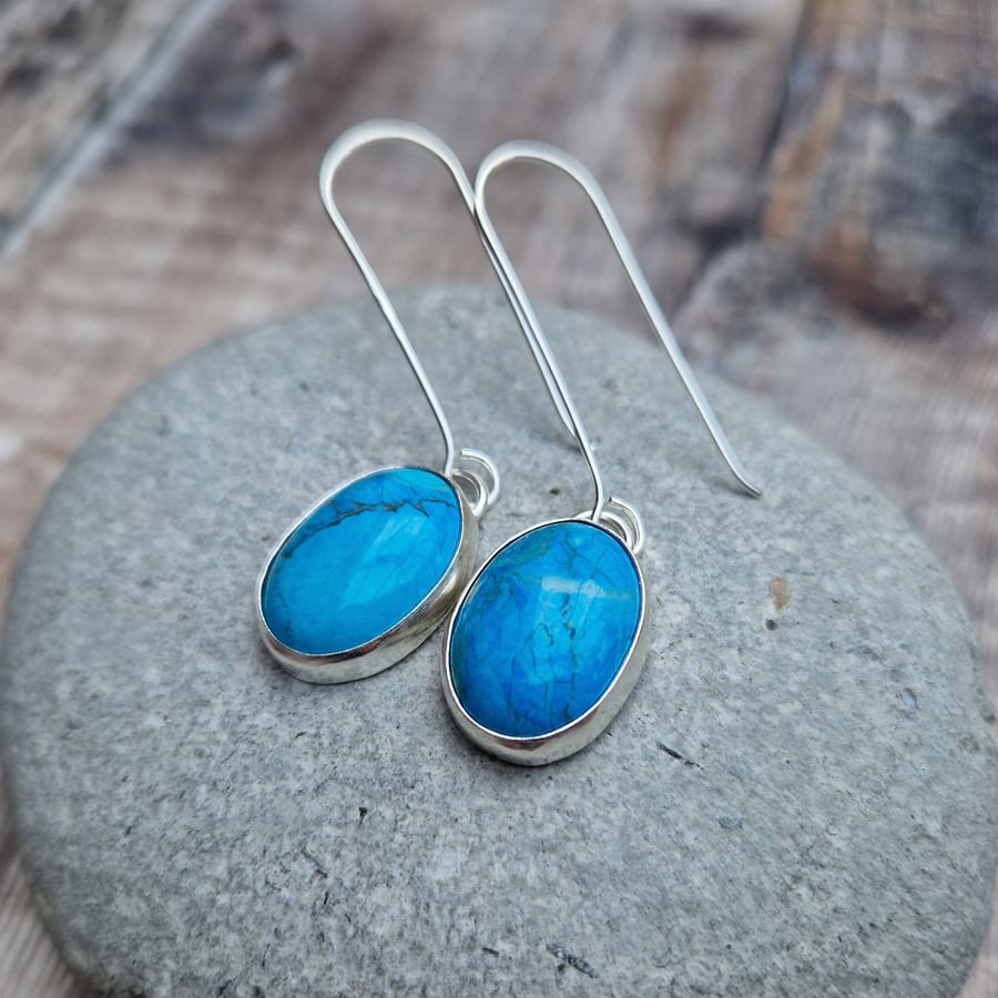 Turquoise Howlite and Sterling Silver Long Length Statement Earrings