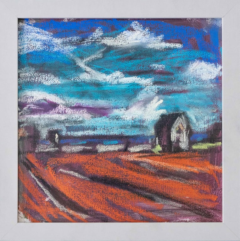 Bradwell Fields Essex Pastel on canvas Framed
