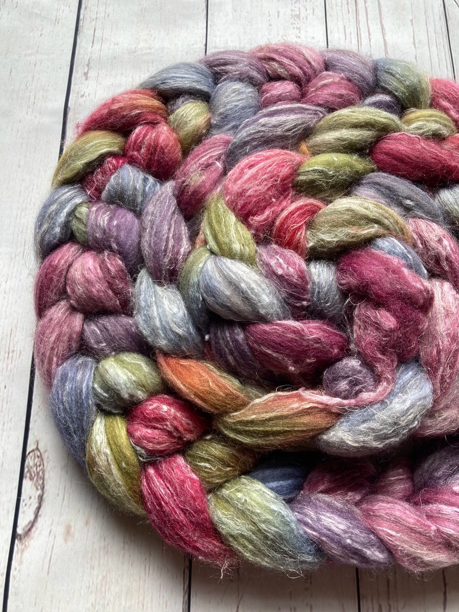 Merino BFL bamboo Spinning fibre 100g Wild Blackberries 