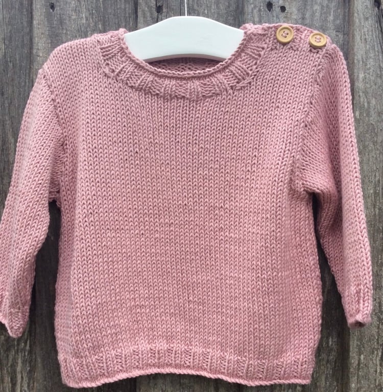 Baby jumper cotton bamboo mix pink hand knit 6-9 months 