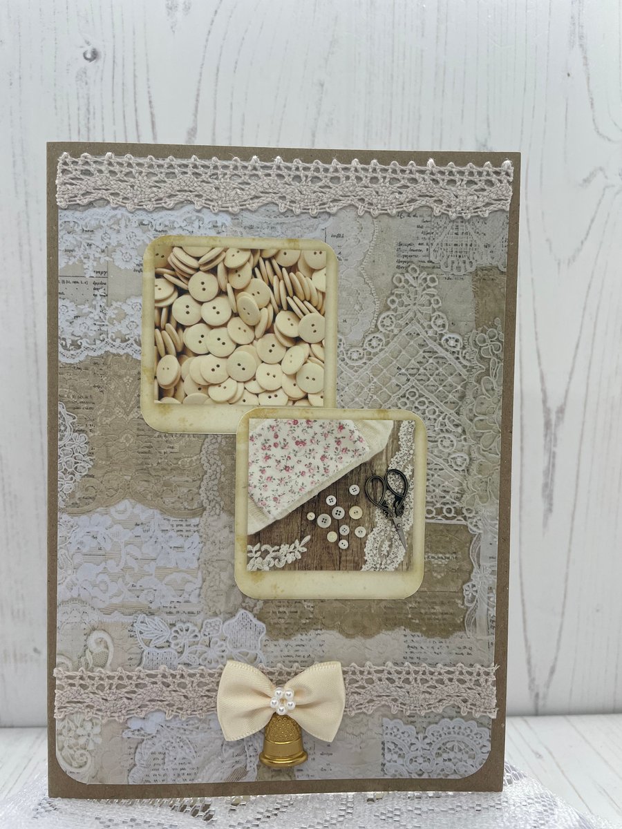 Sewing - Faded Sewing Photo Greeting Card by Carolee Crafts PB12  - 0013