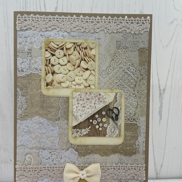 Sewing - Faded Sewing Photo Greeting Card by Carolee Crafts PB12  - 0013