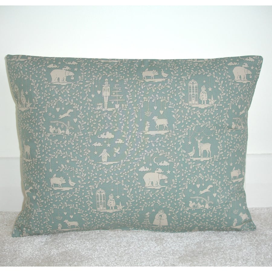 Christmas Cushion Cover Duck Egg 16" x 12" Scandi Santa Nutcracker Oblong 12x16