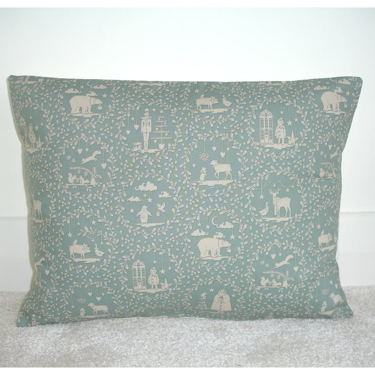 Christmas Cushion Cover Duck Egg 16" x 12" Scandi Santa Nutcracker Oblong 12x16