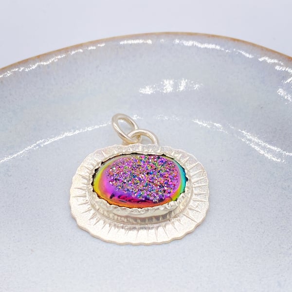 Druzy Silver Pendant Handmade 