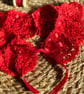 Handmade Red Crochet Collar with Floral Details and Satin Ribbon