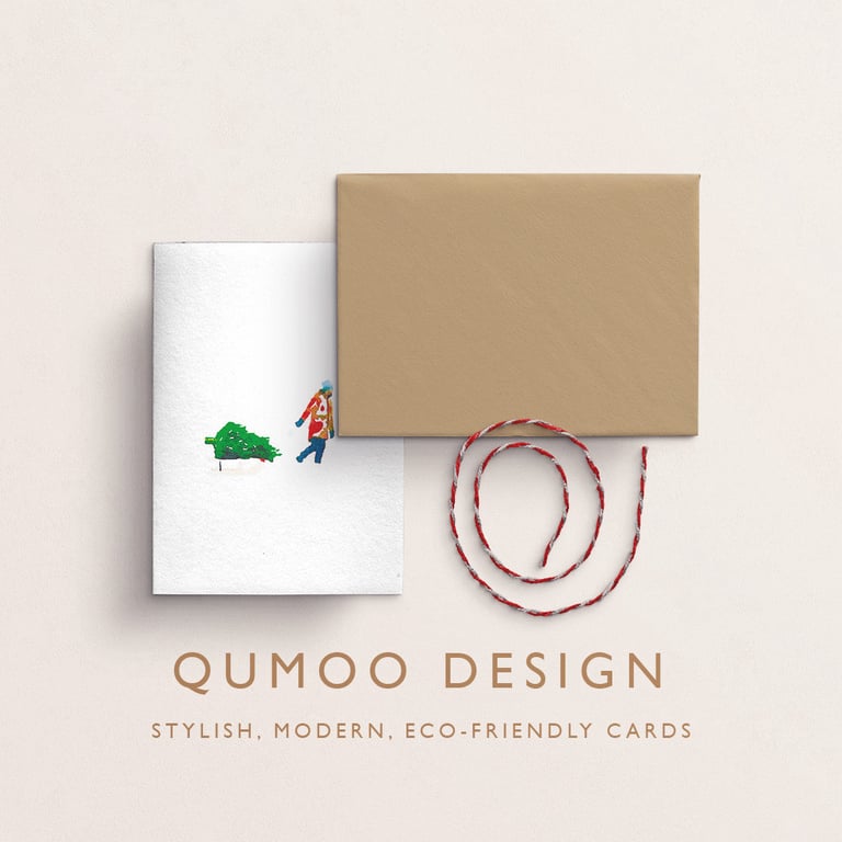 Christmas Card Cards Man Pulling Sledge watercolour style (QM 210)