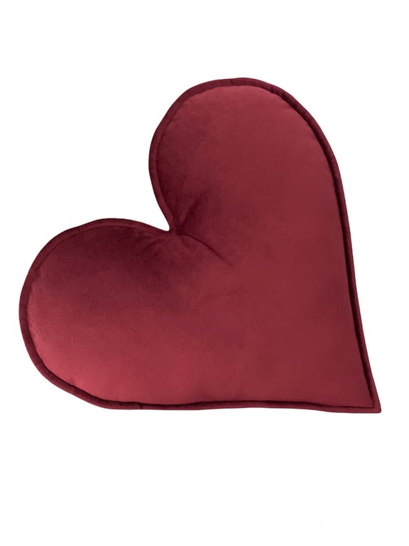 Burgundy Red Velvet Heart Shaped Cushion Throw Decor Velentine's Day Pillow
