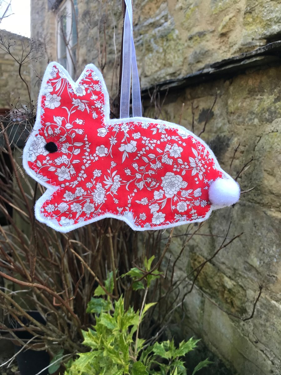 Easter Bunny Rabbit Liberty Fabric and Felt Hanging Decoration 
