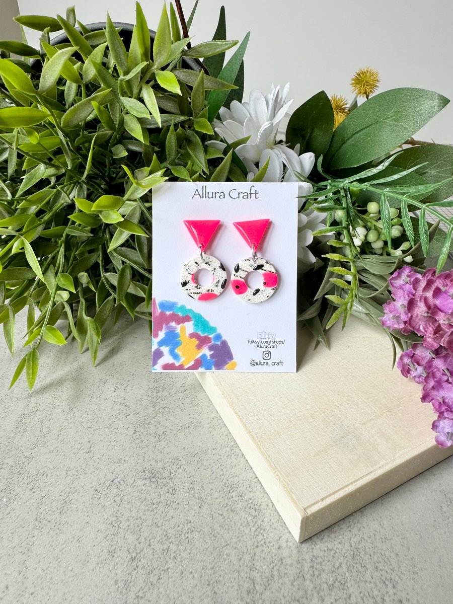 Neon Pink & Remnant Abstract Earrings