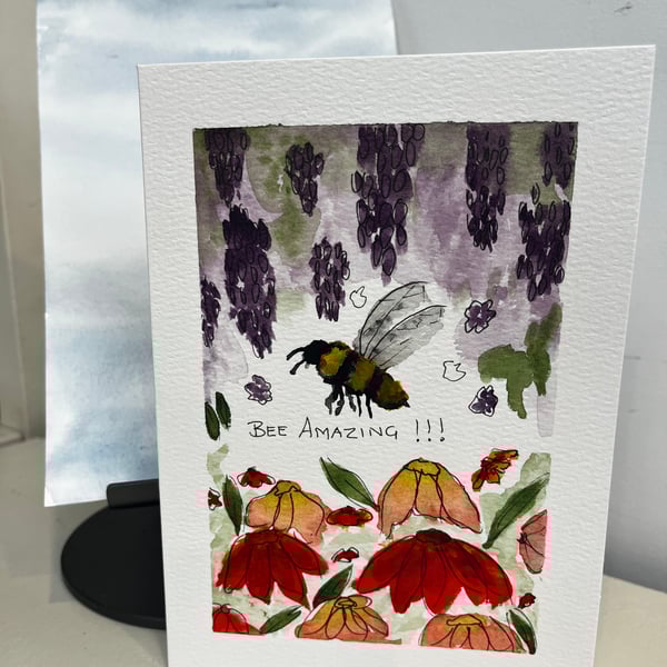 Bee amazing summer flowers hand painted card