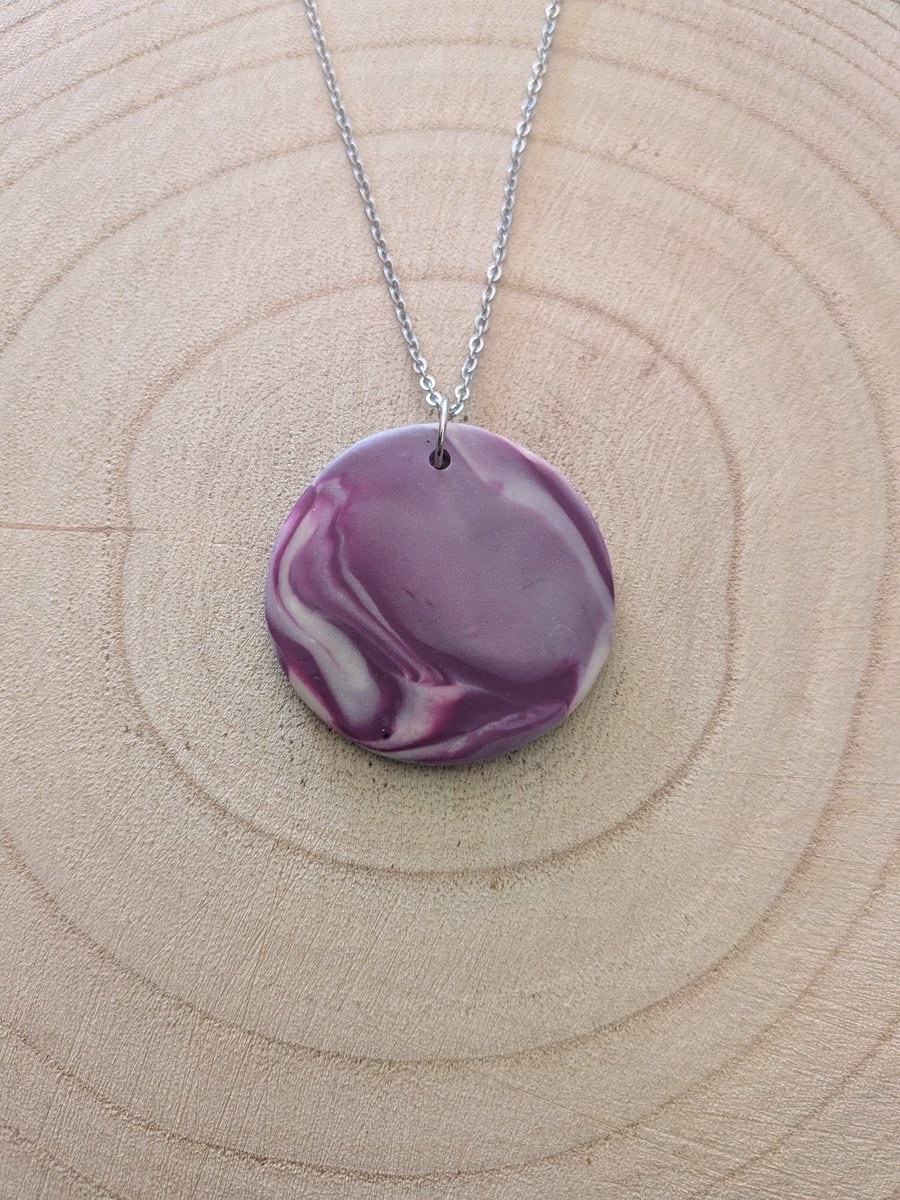Beautiful Purple Swirl Polymer Clay Necklace