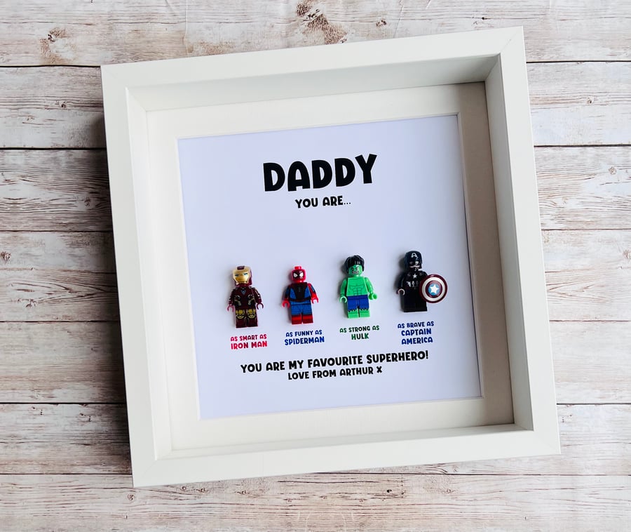 Dad Daddy Superhero Marvel Minifigures Frame