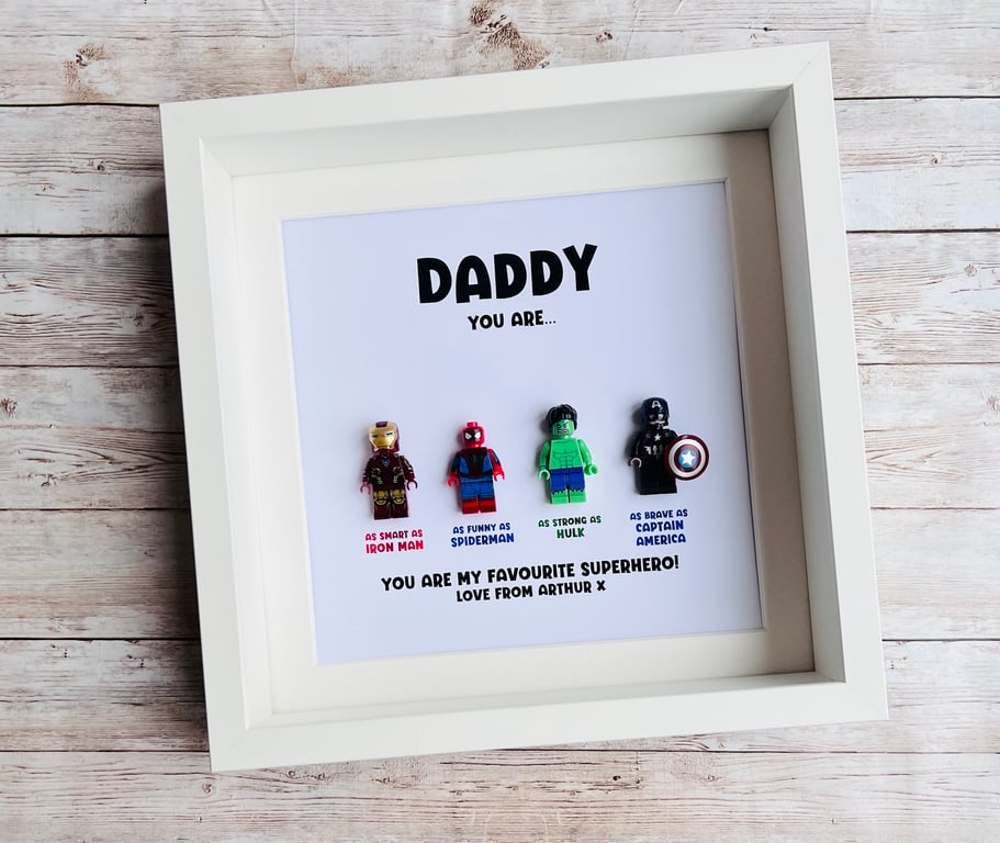 Dad Daddy Superhero Marvel Minifigures Frame