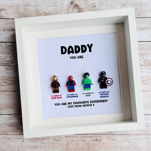 Dad Daddy Superhero Marvel Minifigures Frame