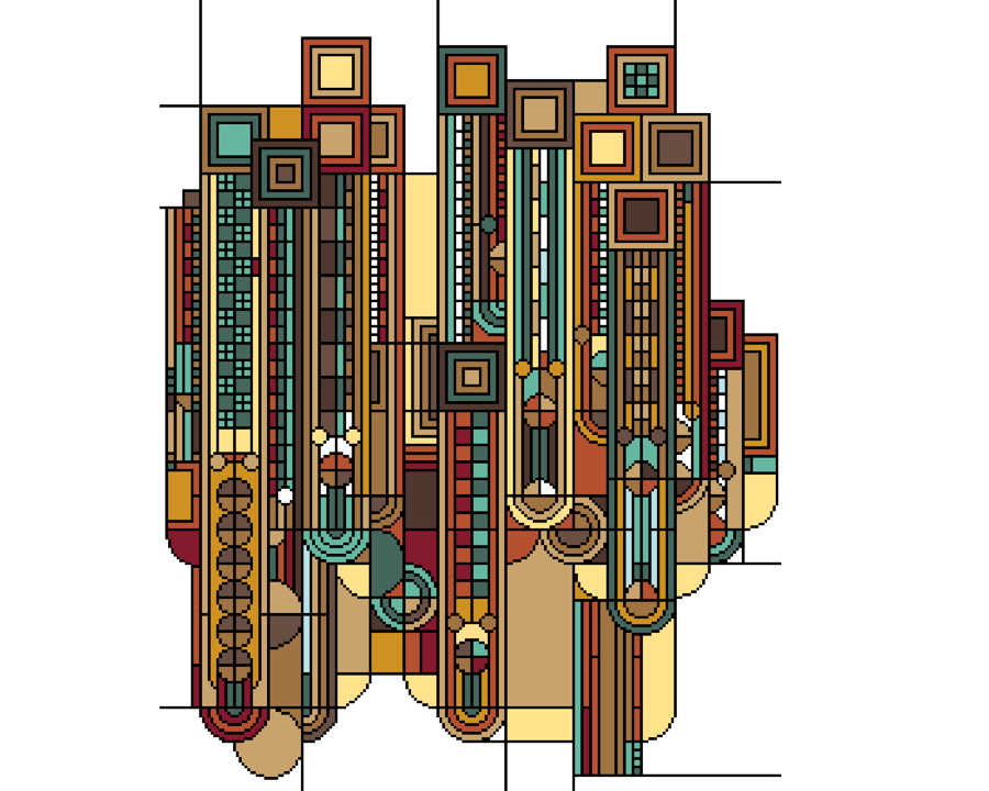 251D - Art Deco Cross Stitch Pattern: Saguaro and Flowers BROWN (PDF Chart)