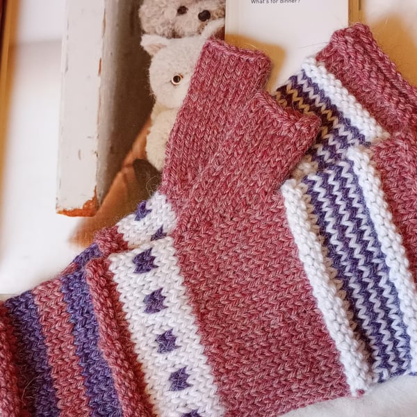 Colourful handknit wristwarmers 