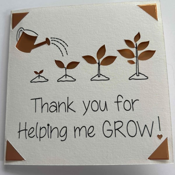 Teacher thank you card  thank you for helping me grow